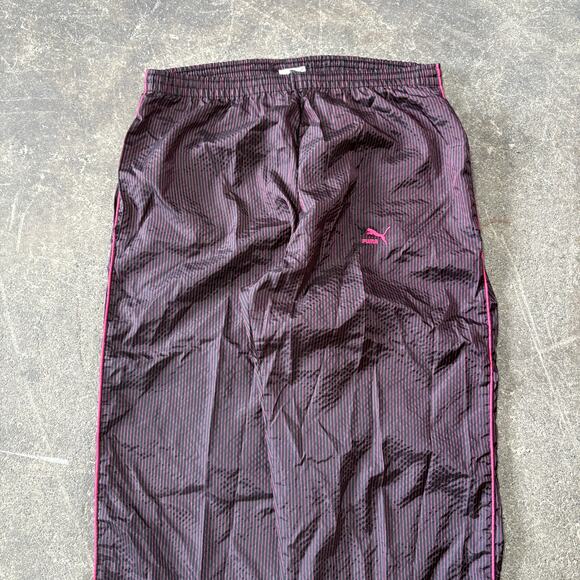 Vintage Puma Windbreaker Pants Womens M Purple Pinstripe Ankle Zip 80s Soccer - Picture 2 of 8